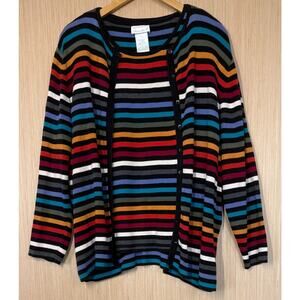 VTG Designers Originals Vest Cardigan Sweater Set 1X Rainbow Stripe 100% Cotton